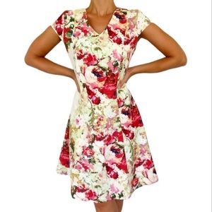 NorthStyle red spring floral cap sleeve fit and flare dress size 8